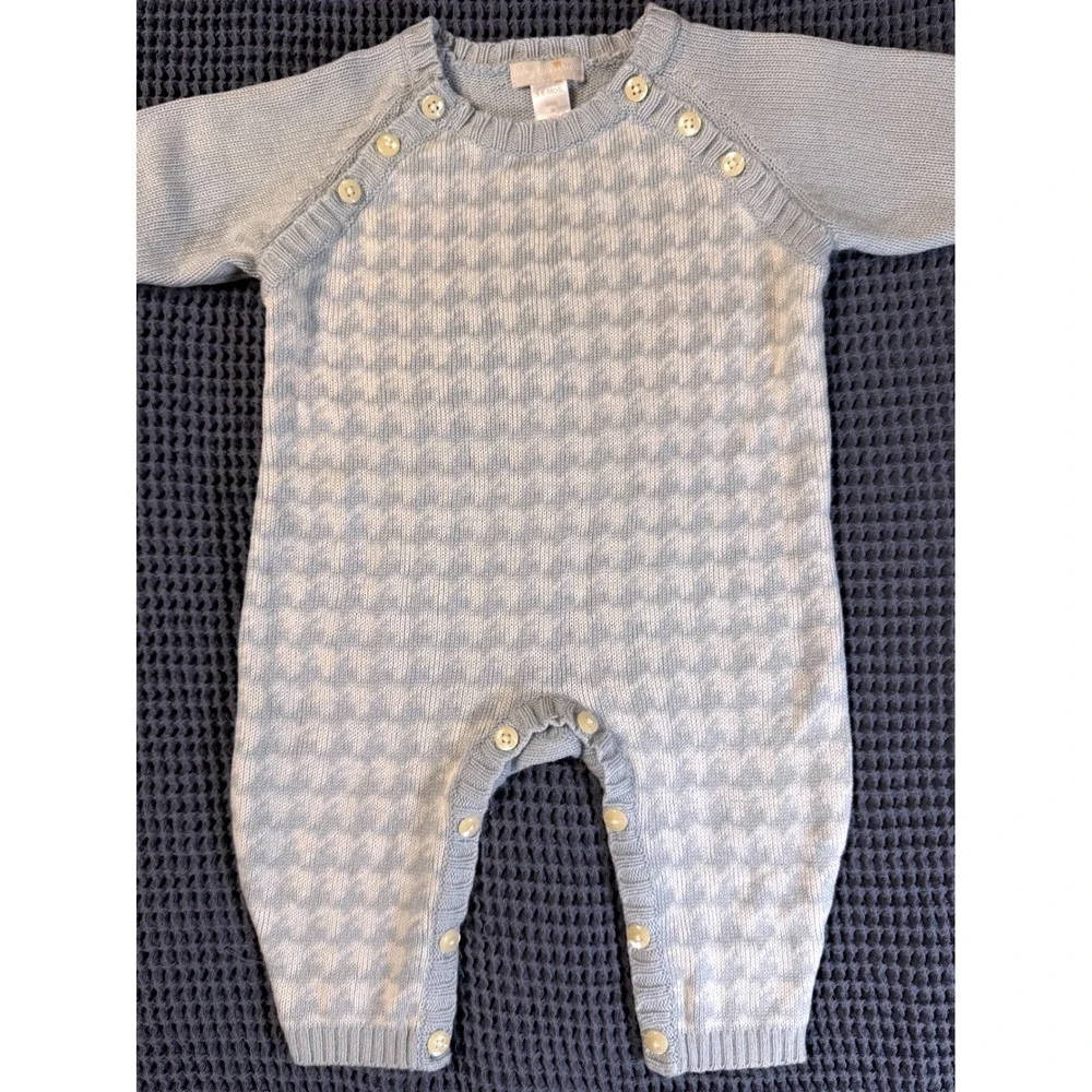The Childrens Place Baby Luxuries Blue Silk Angora Knit Houndstooth Romper 3-6M